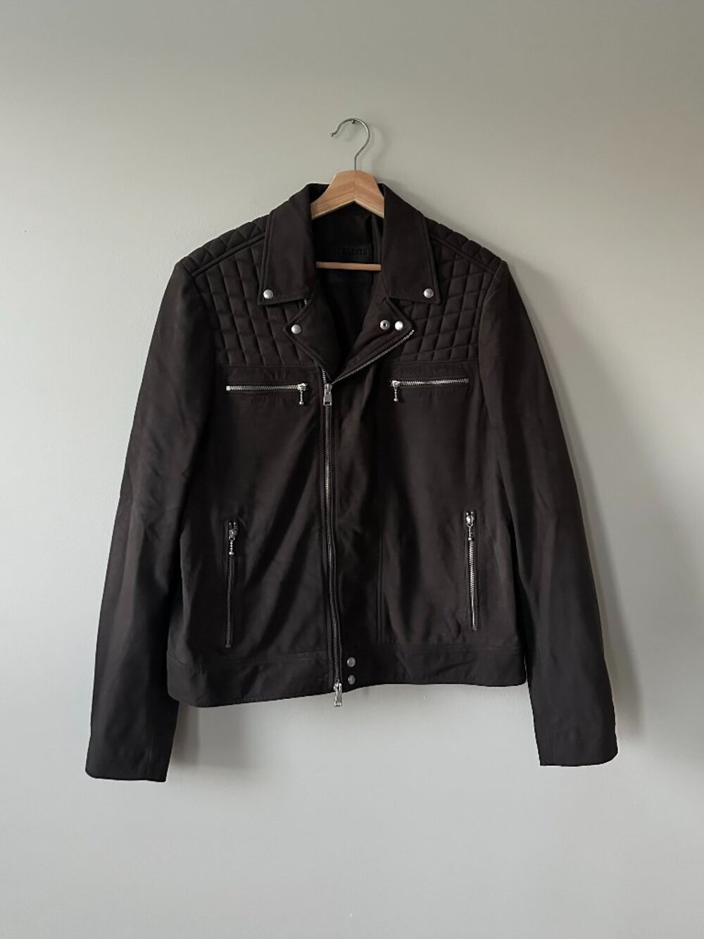 AllSaints Kenji Suede Leather Biker Jacket, Lamb Leather